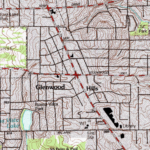 Topographic Map of Glenwood Hills, GA