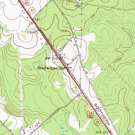 Topographic Map of Godwinsville, GA