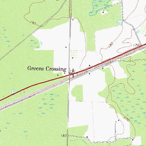 Topographic Map of Greens Crossing, GA