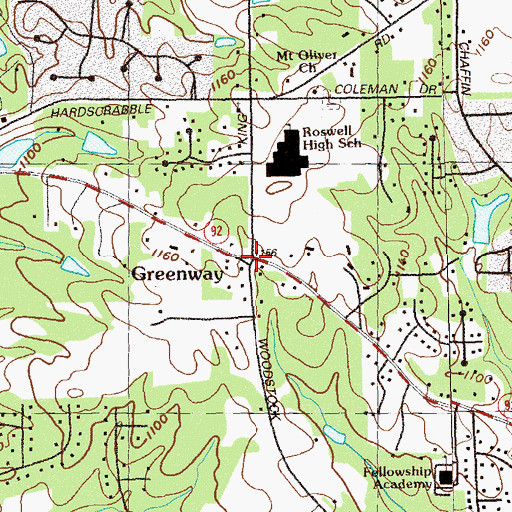 Topographic Map of Greenway, GA