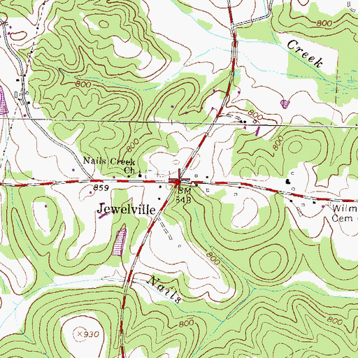 Topographic Map of Jewelville, GA