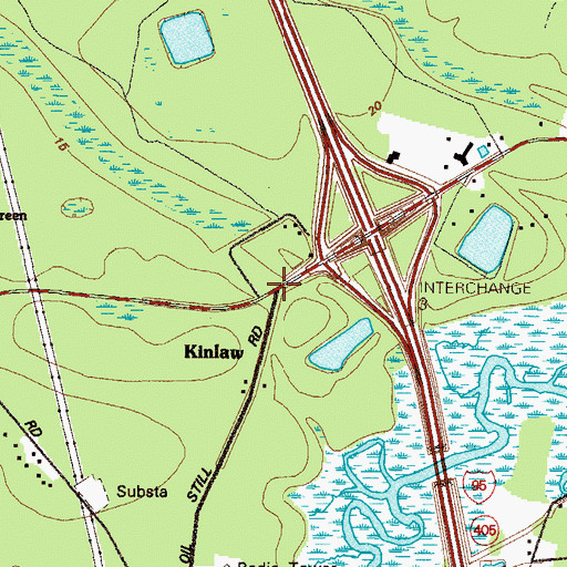 Topographic Map of Kinlaw, GA