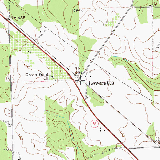 Topographic Map of Leveretts, GA