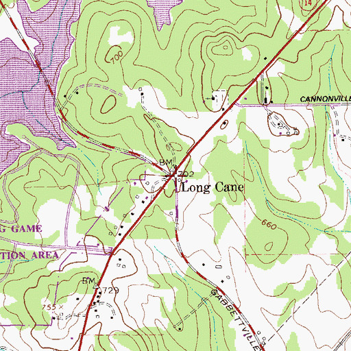 Topographic Map of Long Cane, GA