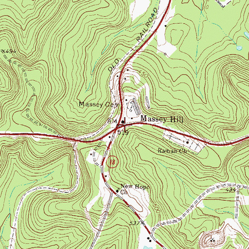 Topographic Map of Massey Hill, GA