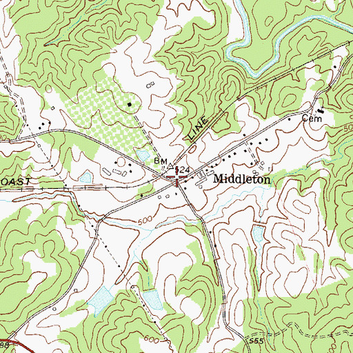 Topographic Map of Middleton, GA