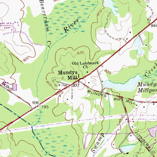 Topographic Map of Mundys Mill, GA