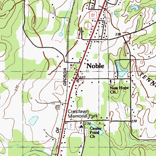 Topographic Map of Noble, GA