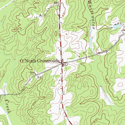 Topographic Map of O'Neals Crossroad, GA