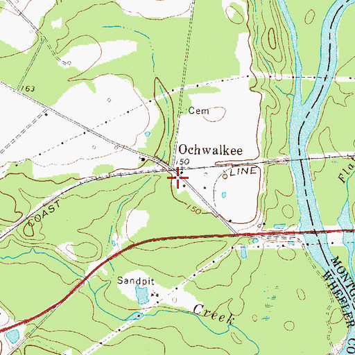Topographic Map of Ochwalkee, GA