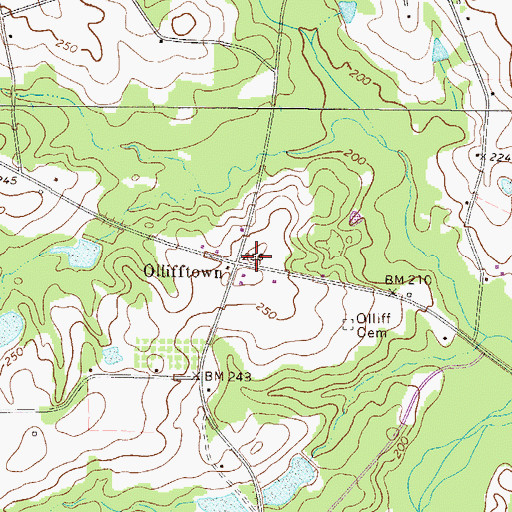 Topographic Map of Olifftown, GA