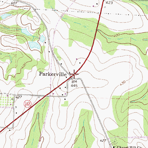 Topographic Map of Parkerville, GA