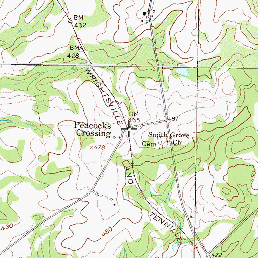 Topographic Map of Peacocks Crossing, GA