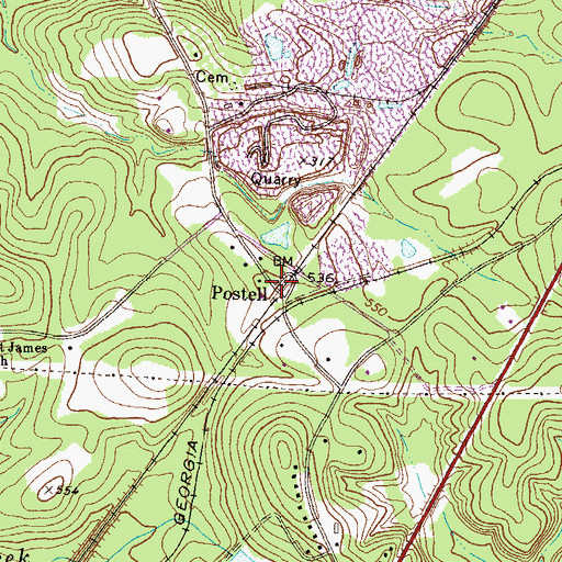 Topographic Map of Postell, GA