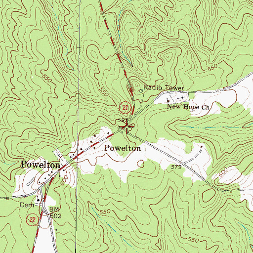 Topographic Map of Powelton, GA