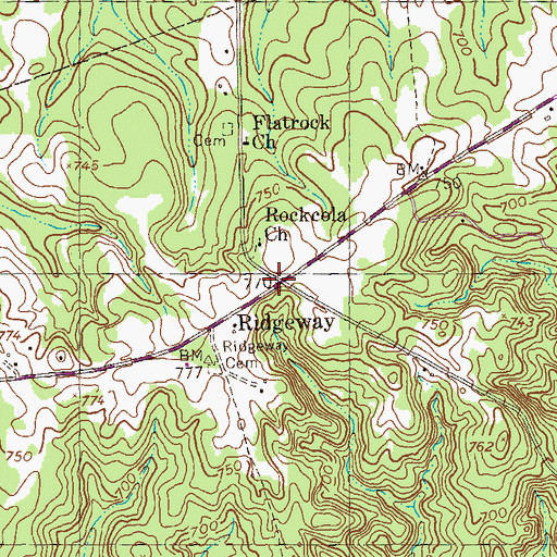 Topographic Map of Ridgeway, GA