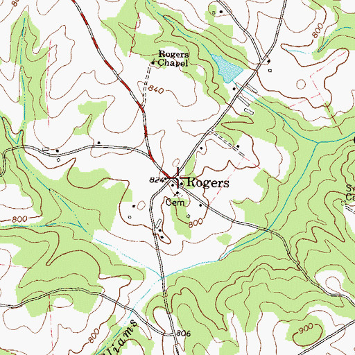 Topographic Map of Rogers, GA
