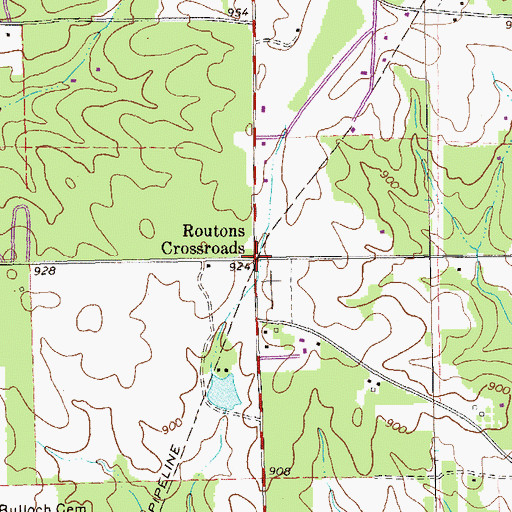Topographic Map of Routons Crossroads, GA