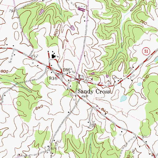 Topographic Map of Sandy Cross, GA