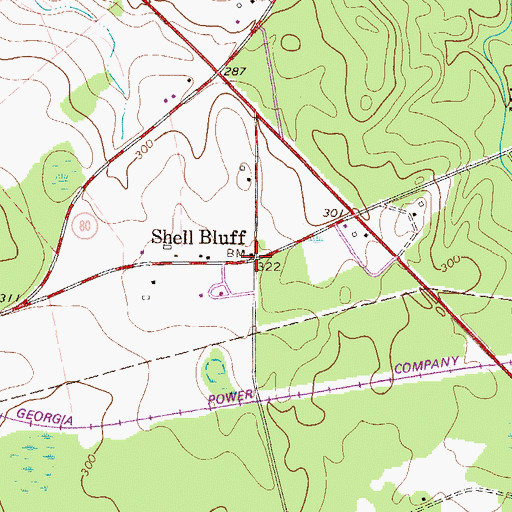 Topographic Map of Shell Bluff, GA