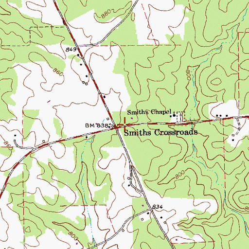 Topographic Map of Smiths Crossroads, GA