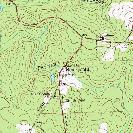 Topographic Map of Smiths Mill, GA