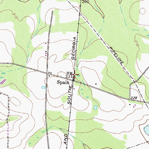 Topographic Map of Spain, GA