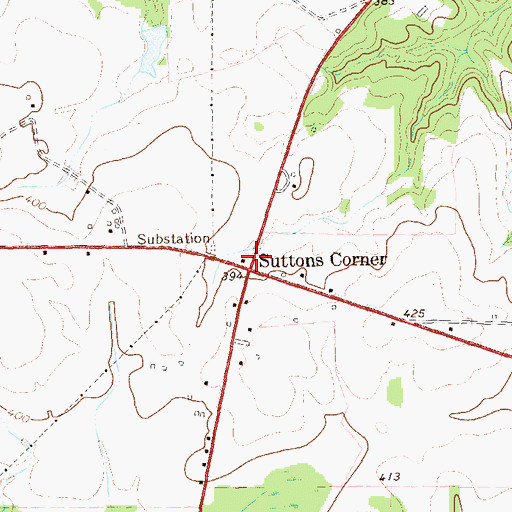 Topographic Map of Suttons Corner, GA