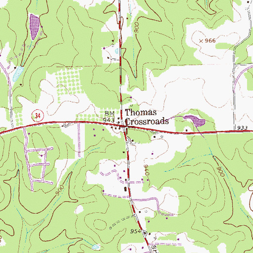 Topographic Map of Thomas Crossroads, GA
