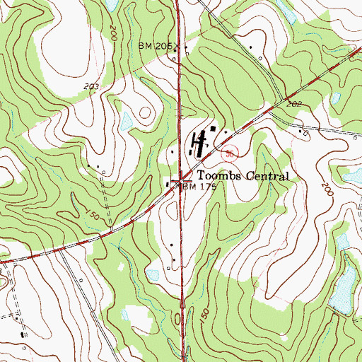 Topographic Map of Toombs Central, GA