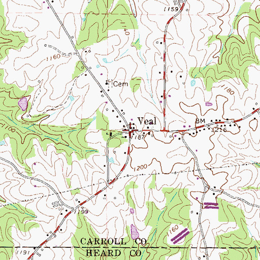 Topographic Map of Veal, GA