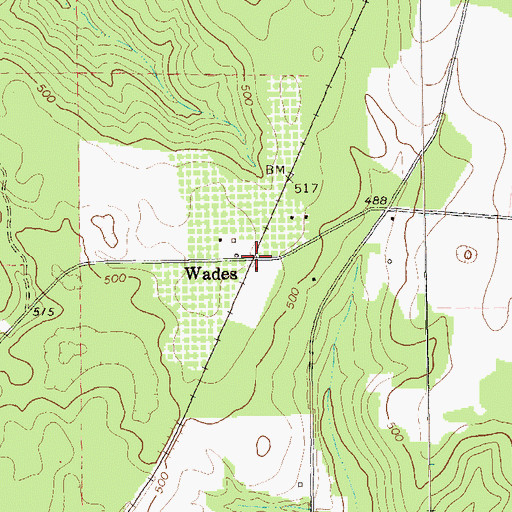 Topographic Map of Wades, GA