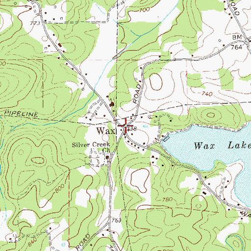 Topographic Map of Wax, GA