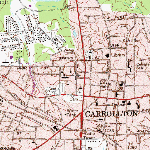 Topographic Map of Carroll County, GA