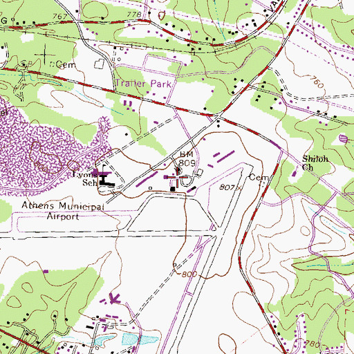 Topographic Map of Athens/Ben Epps Airport, GA