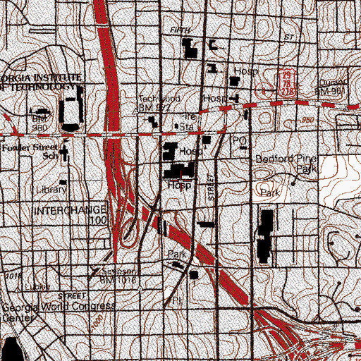 Topographic Map of Crawford W Long Memorial Hospital Heliport, GA
