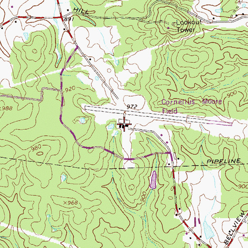 Topographic Map of Polk County Airport- Cornelius Moore Field, GA