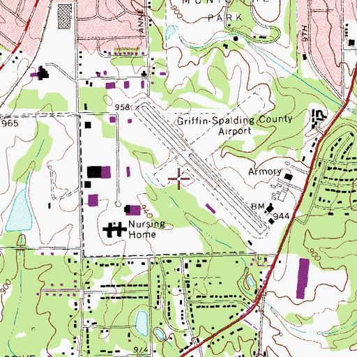 Topographic Map of Griffin-Spalding County Airport, GA