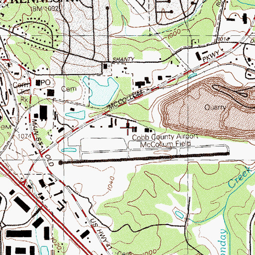 Topographic Map of Cobb County International Airport-McCollum Field, GA