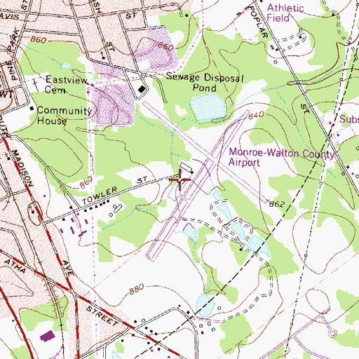 Topographic Map of Monroe-Walton County Airport, GA