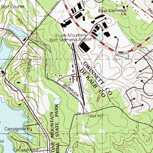 Topographic Map of Stone Mountain-Britt Memorial Airport (historical), GA