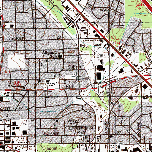 Topographic Map of Birney Park, GA