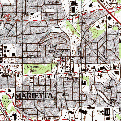 Topographic Map of Lawrence Street Park, GA
