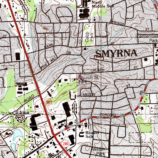 Topographic Map of Church Street Park, GA