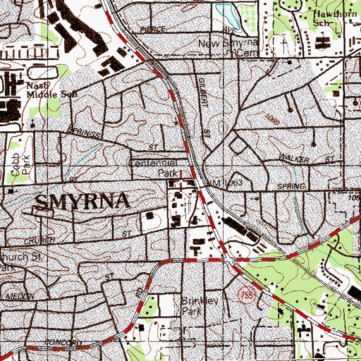 Topographic Map of Centennial Park, GA