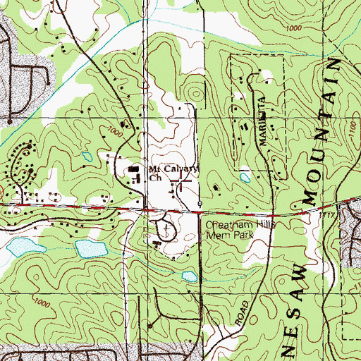 Topographic Map of Cheatham Hills Memorial Park, GA