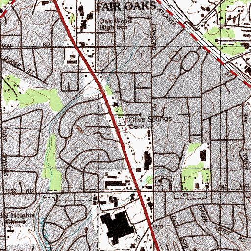 Topographic Map of Olive Springs Baptist Cemetery, GA