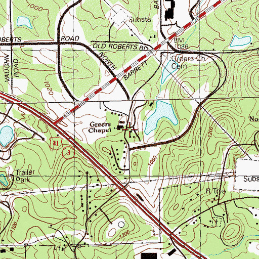 Topographic Map of Greers Chapel, GA