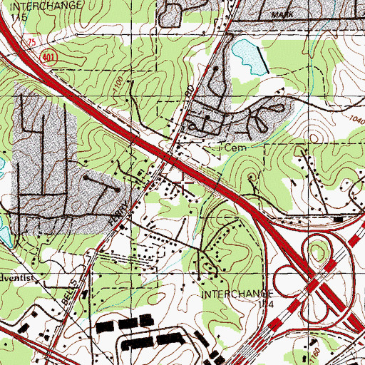Topographic Map of Sandy Grove Church, GA