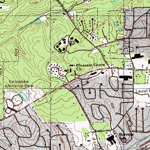 Topographic Map of Pleasant Grove Church, GA